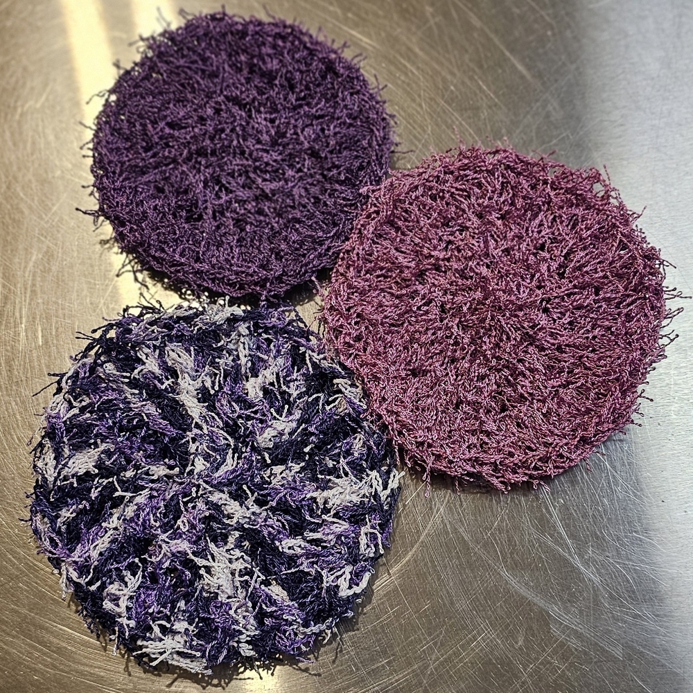 Handmade Purple Multicolor and Magenta Round Dish Scrubby Set of 3